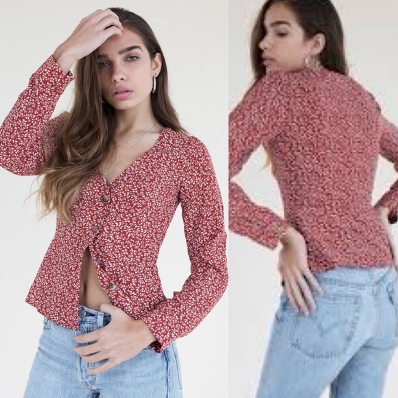 Rust red floral blouse - Picture 1 of 6